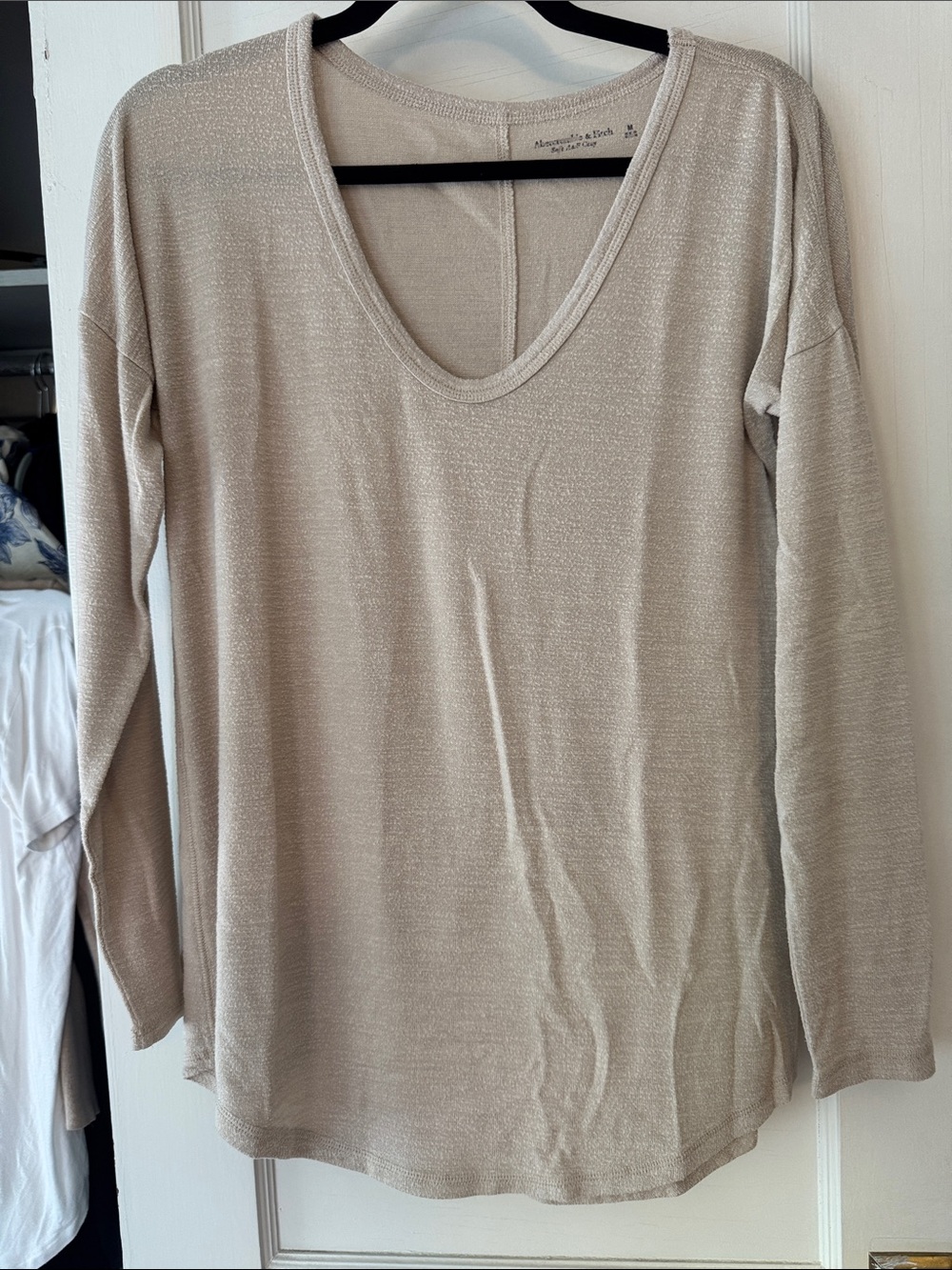2 Abercrombie & Fitch Neutral Beige Long Sleeve V-Neck Tops